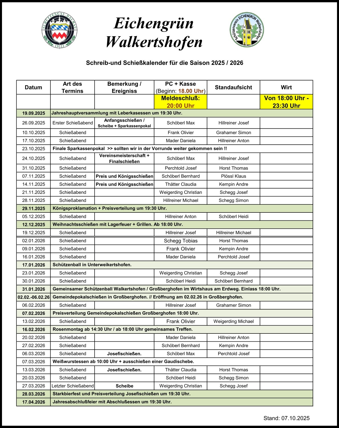 Schreib und Schiesskalender fur die Saison 2025 2026 5